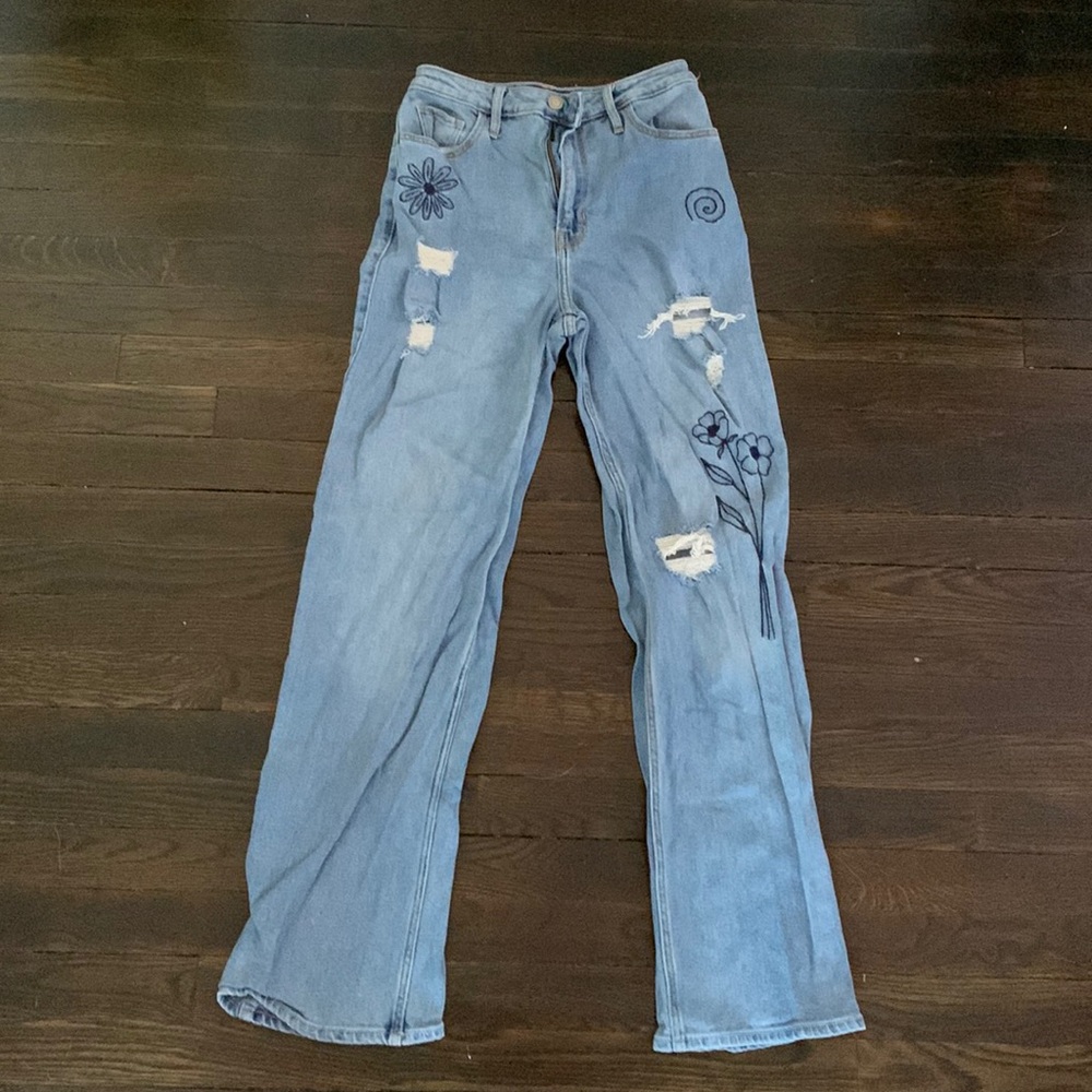 Blue with Designs Hollister High Rise Jeans